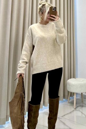 Bisiklet Yaka Yumuşak Dokulu Triko Kazak