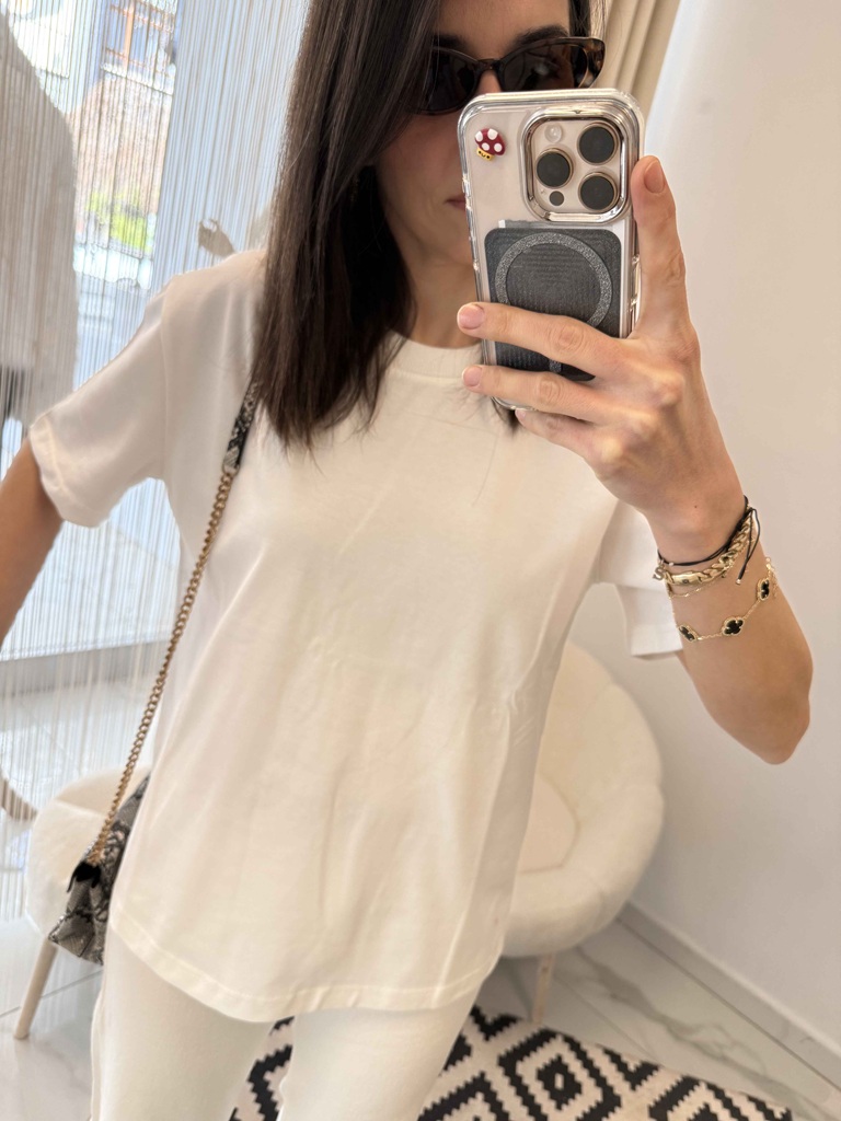 Dekoratif Dikişli Bisiklet Yaka T-shirt ekru - Görsel 3