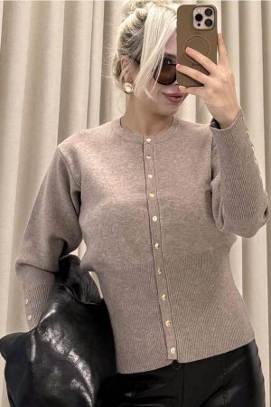 Çıtçıtlı Triko Hırka Bej