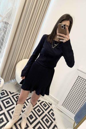 Pileli İçi Şortlu Etek Lacivert