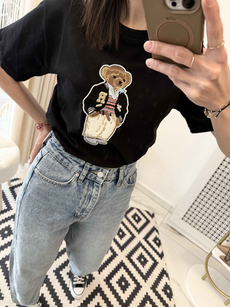 Siyah Teddy Baskılı T-shirt - Görsel 3
