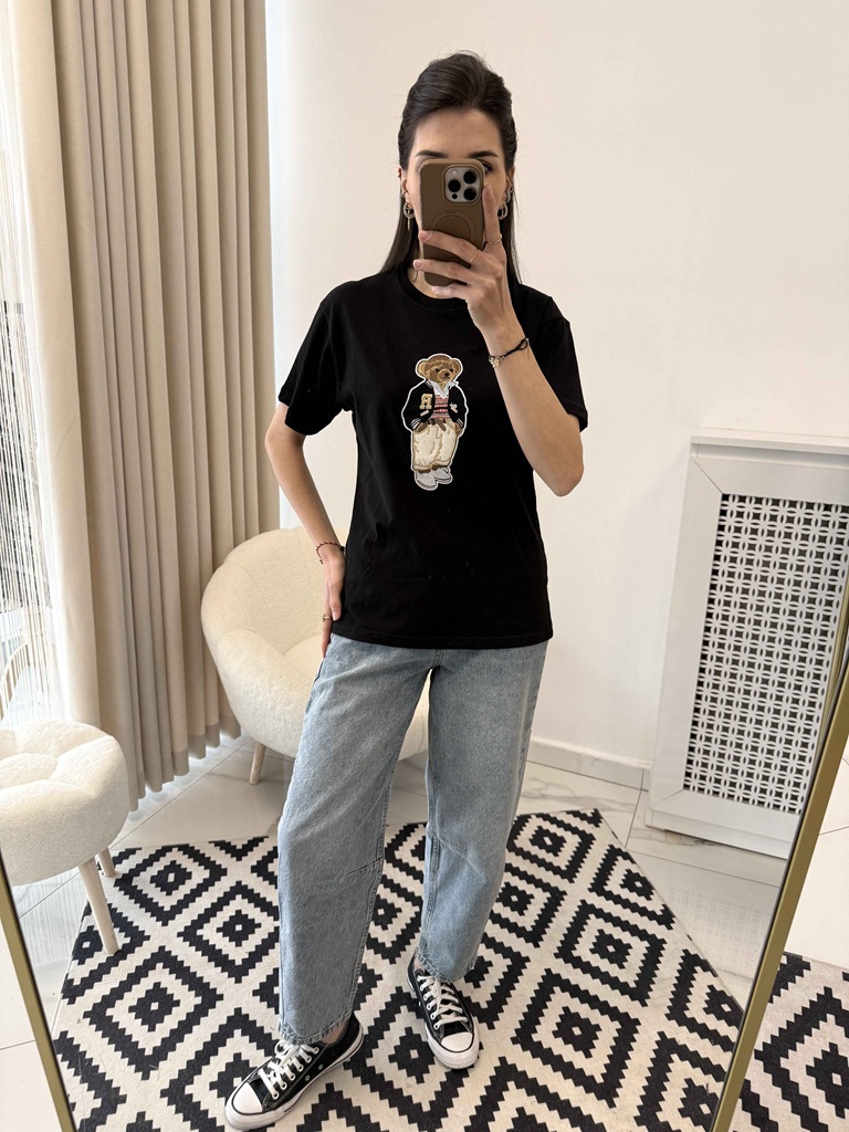 Siyah Teddy Baskılı T-shirt - Görsel 2