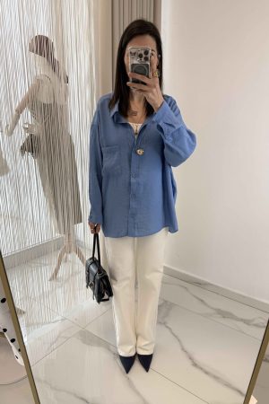 Asena Model Salaş Gömlek Mavi