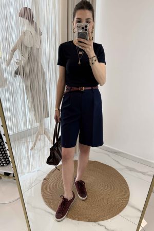 Tek Pileli Şort Lacivert