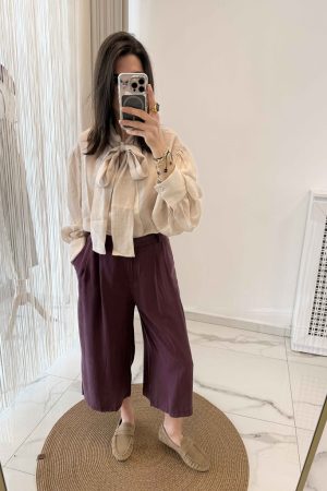 Klasik Kesim Tensel Kumaş Bermuda Mürdüm