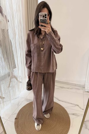 Tensel Kumaş Salaş Gömlek Ve Pantolon Takım