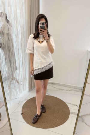 Marka Model Etek Uçları Dantel Asimetrik T-shirt