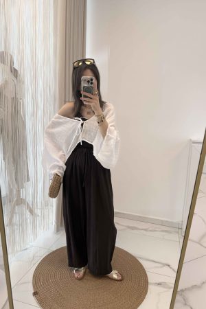 Balon Model Keten Pantolon Kahve