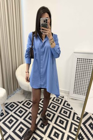 Asimetrik Uzun Gömlek Bebe Mavisi