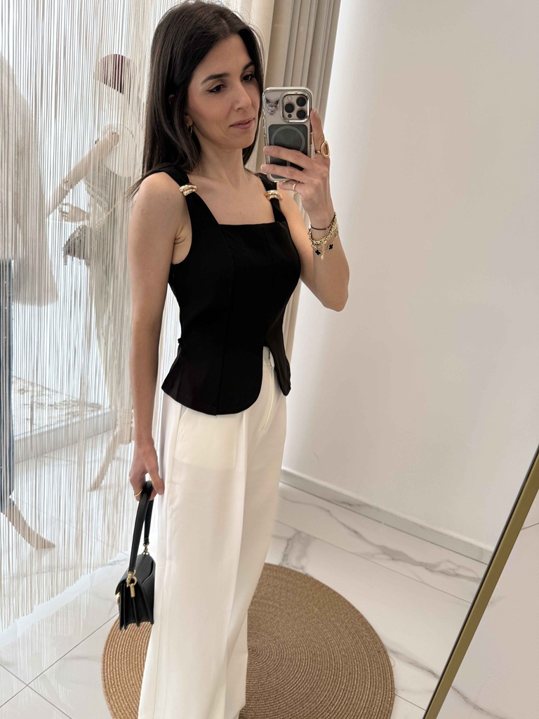 Gold Detaylı Korse Form Bluz Siyah - Görsel 3