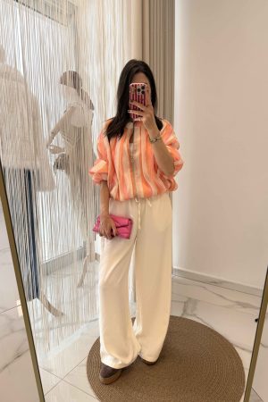 Turuncu-Pembe Çizgili Marka Model Bomber Ceket
