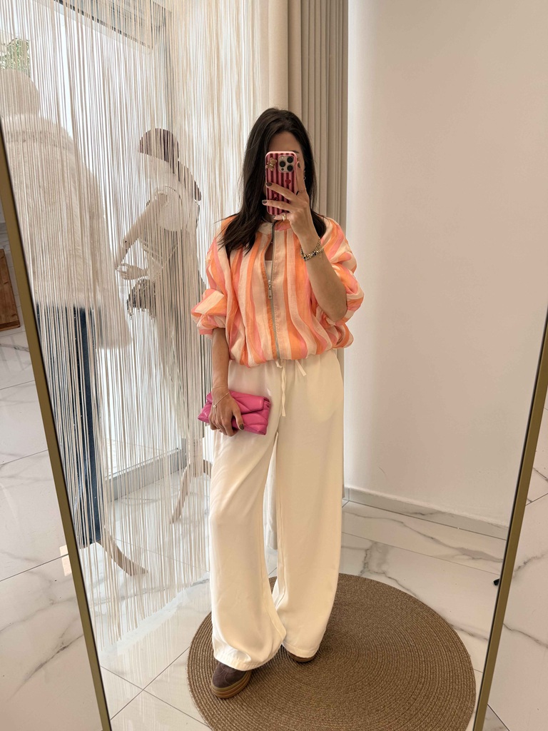 Turuncu-Pembe Çizgili Marka Model Bomber Ceket