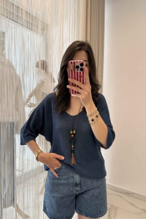 V Yaka Merserize Bluz İndigo