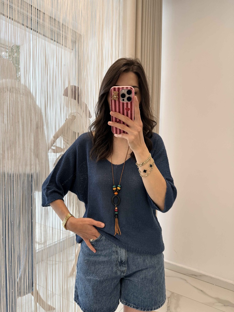 V Yaka Merserize Bluz İndigo