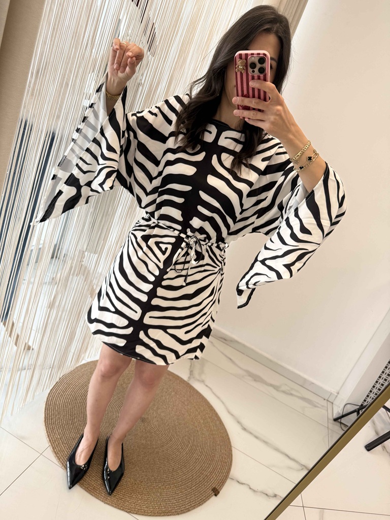 Zebra Desenli Yarasa Kol Elbise - Görsel 4