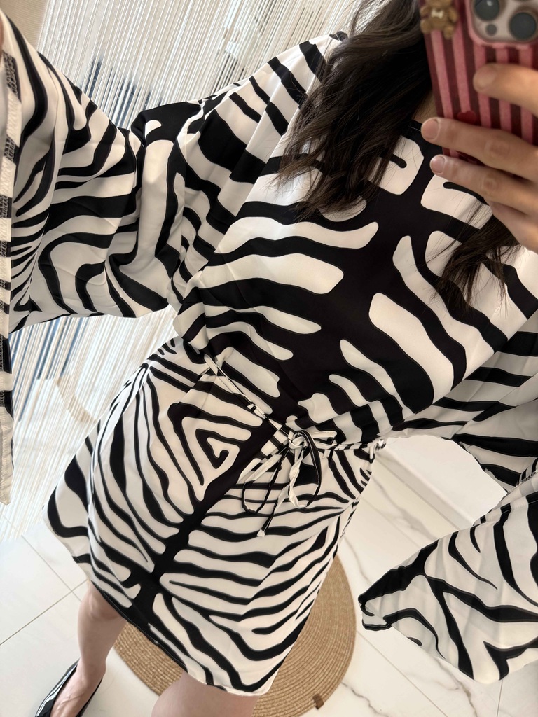 Zebra Desenli Yarasa Kol Elbise - Görsel 3