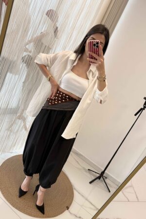 Beli Lastikli Poplin Şalvar Pantolon