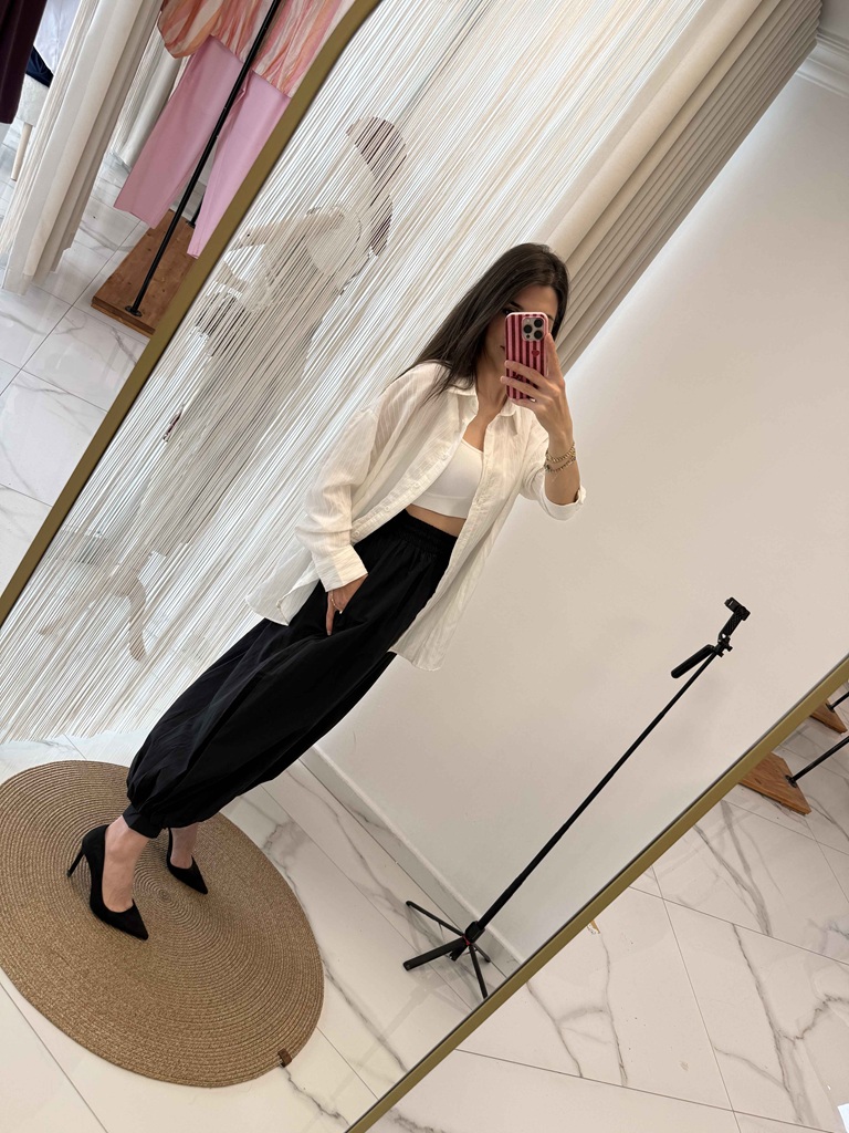 Beli Lastikli Poplin Şalvar Pantolon - Görsel 3