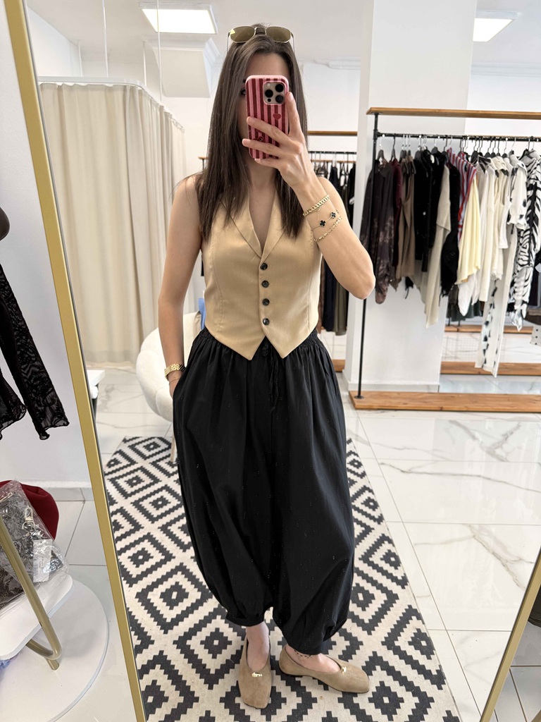 Beli Lastikli Poplin Şalvar Pantolon - Görsel 2